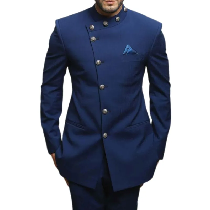 Blue Jodhpuri Suit for Mens Formal Wedding Groom Tuxedo 2 Piece Single Breasted Jacket with Pants Male Fashion Costume New Arrival 2025