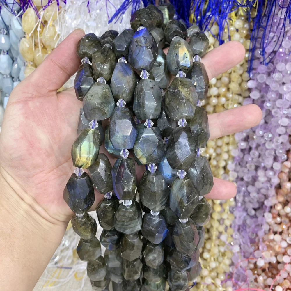 Natural Labrador Sea Blue Gem Hand Cut Face IRREGULAR Loose Bead DIY Bracelet Necklace for Jewelry Making Accessories 241017