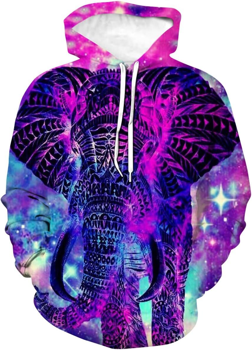 Hoodie for Mens Womens Color Powder Elephant Watercolor Art Hoodie Galaxy Animal Sweatshirt Pullover Graphic Hoodies sweatshirt Pullover Long Sleeve