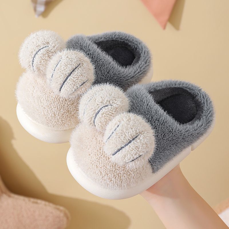 Children's cotton slippers for autumn and winter, men's and women's hairy slippers for warmth, parent-child home, indoor shoes, childre