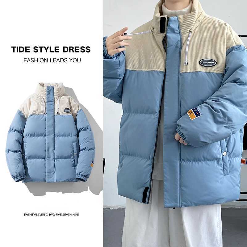 M-8xl Mens Winter Jacket Fashion High Street Splicing Wind Corduroy Thick Warm Parka Men Korean Style Oversized Padded Jacket LX241018