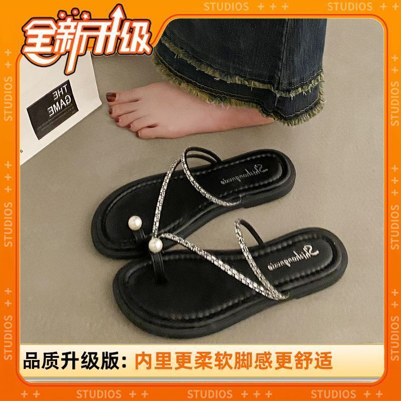 Slippers Women Wearing Internet Famous Fashionable Rhinestones French Style Sandals Super Fairy Matching Skirts Flat For Summer Outings Ddmythur
