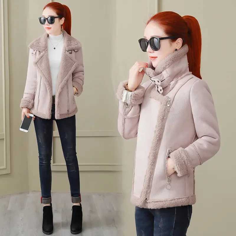 Short Woolen Coat Women Autumn Winter Zipper Jacket 2023 New Deerskin Cashmere Lambswool Padded Coats Jacket Motorcycle OutwearX241018