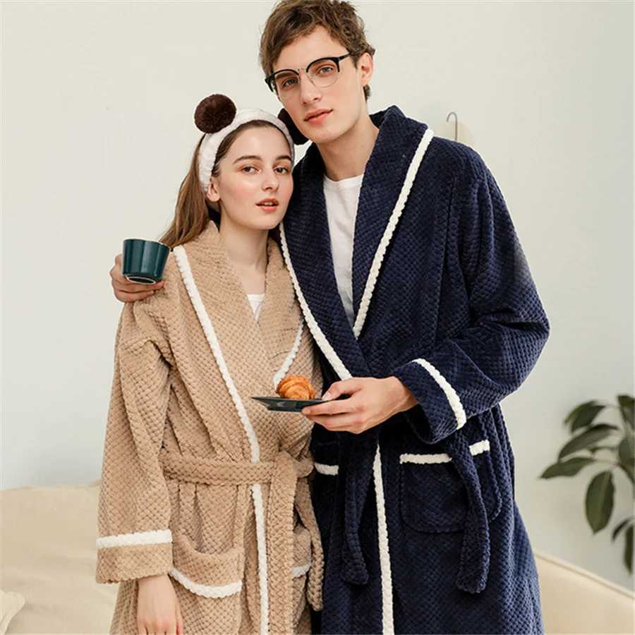 Warm Autumn Winter Flannel Men Bathrobe Thick Long Night Sleepwear Velvet Kimono Robe Mens Clothing Homewear Dressing GownXJ241018