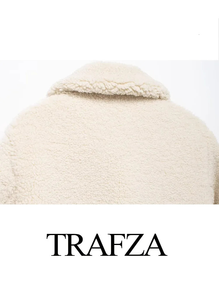 TRAFZA Women Fashion Loose Coat Solid TurnDown Collar Long Sleeves Single Breasted Female Winter Casual Thick Coats 241018