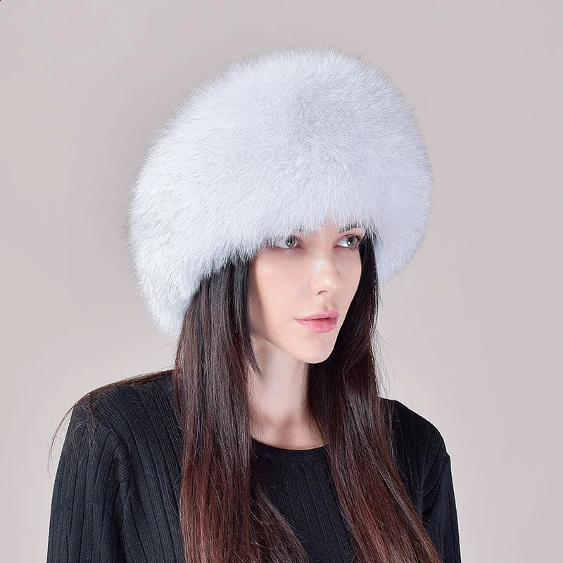 Style Winter Russian 100% Natural Real Fox Fur Hat Women Quality Bomber Hats Genuine Caps 241017 - view 3
