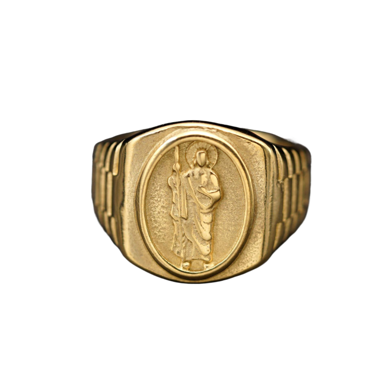 Stainless Steel Jesus Casting Ring 18k Gold Plated Mens Religious Jewelry