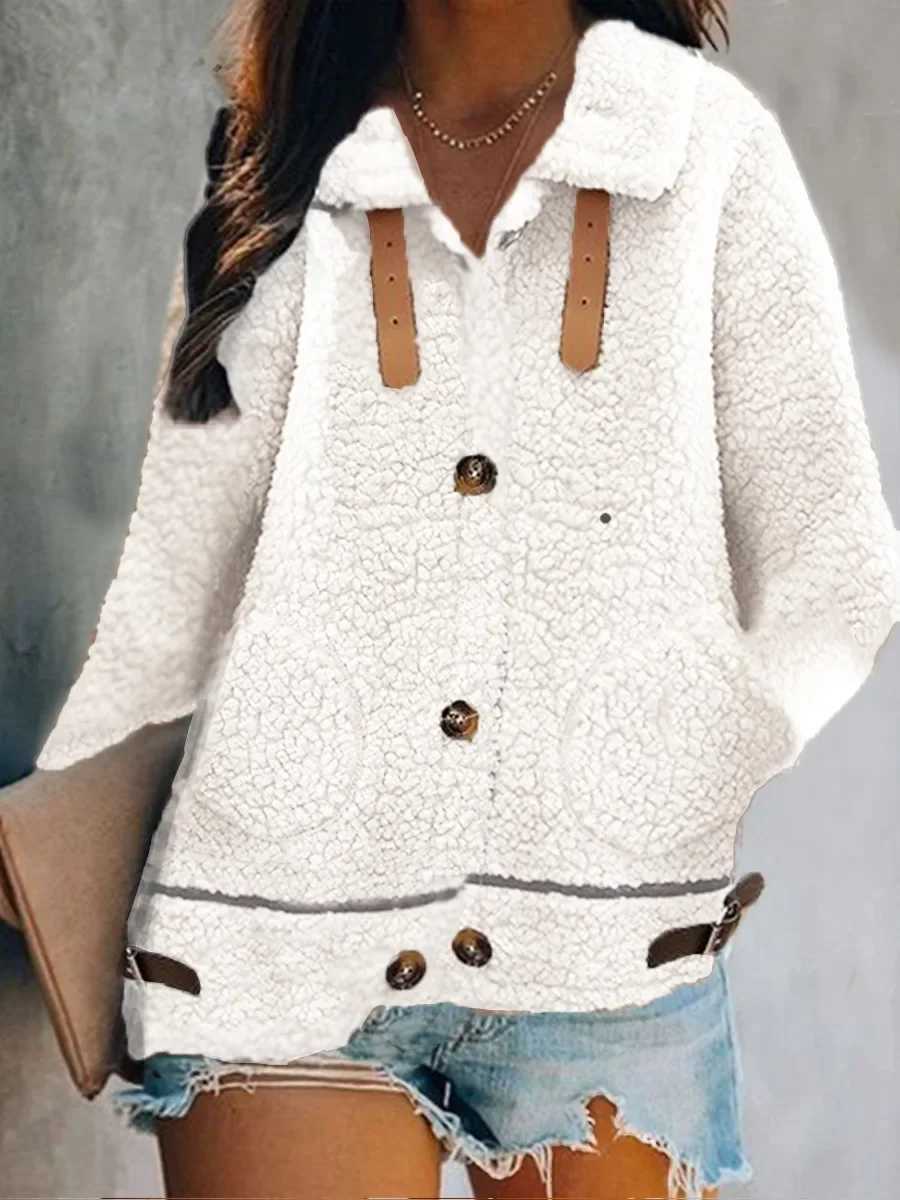 Lamb Wool Jacket Womens Long Sleeved 2023 Loose Autumn and Winter Versatile Thickened Fur Integrated Plush Warm TopX241018