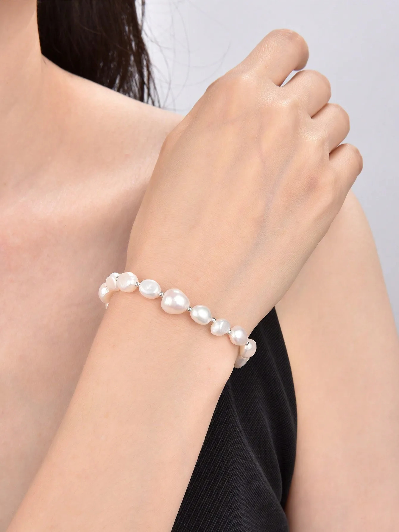 925 sterling silver natural freshwater pearl elastic bracelet amethyst/Plehnite Stone elegant handmade jewelry gift 241017