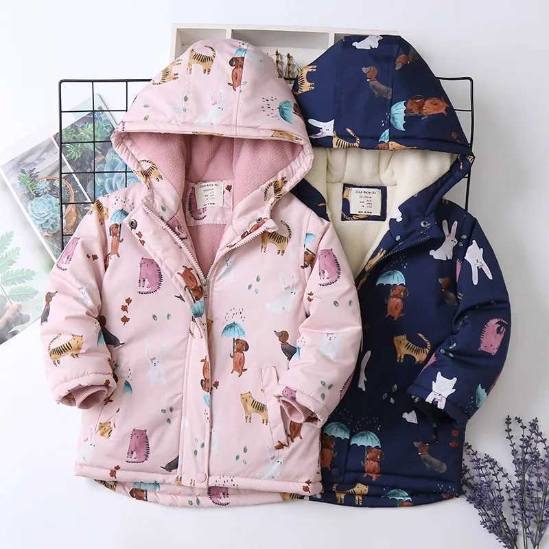 Raise Autumn Winter Baby Girl Parkas Animal Printed Windproof Wool Warm Childrens Coat M241018