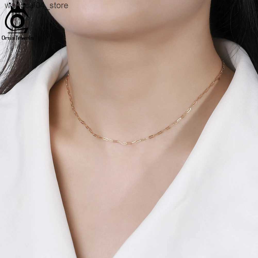 Chokers ORSA JEWELS 14K gold-plated 925 sterling silver 1.8x4.2mm paper clip chain necklace Dainty womens basic necklace chain jewelry SC64 L240910