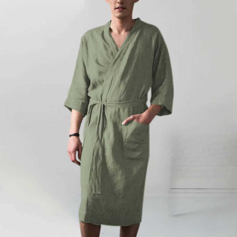 Mens Nightgown Cotton And Linen Robes New Spring Autumn Japanese Kimono Nightgown Homewear Bath Steamed Clothes bathrobeXJ241018