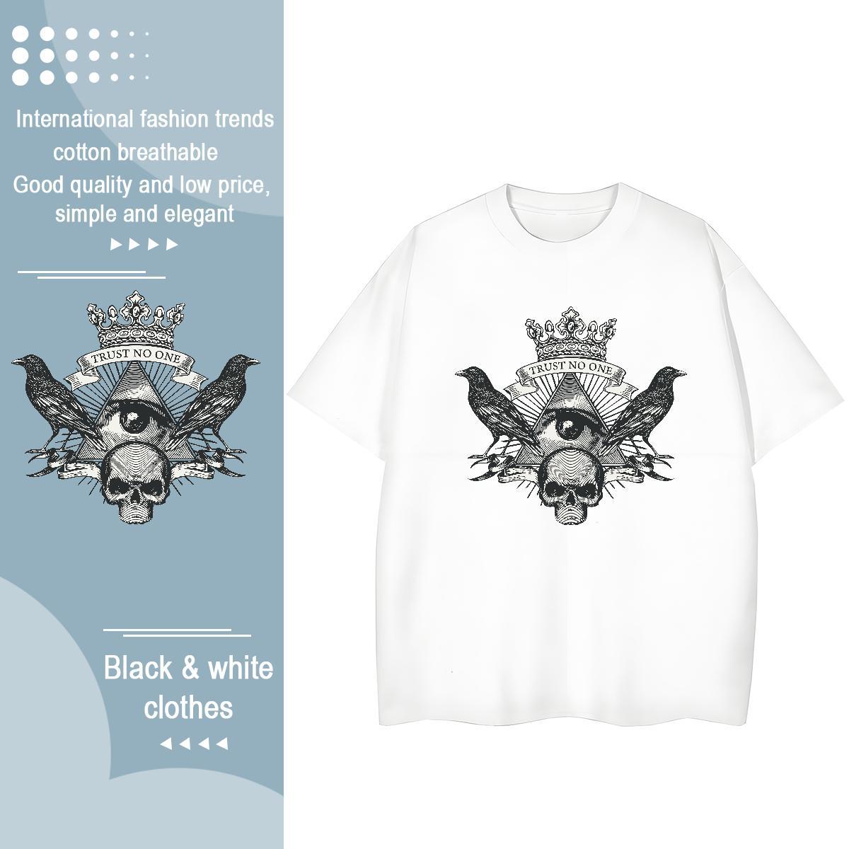 2024 Casual Woman T Shirts 100% Cotton 230g O Neck Short Sleeves Sports Street Wear skull Couples T Shirts Free Shipping Oversized Clothes Shirt