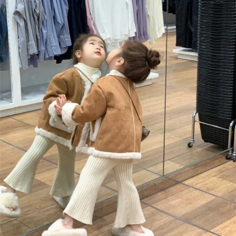 Girls outerwear jacket winter cotton windproof casual warm thick velvet youth sports gift childrens clothing M241018