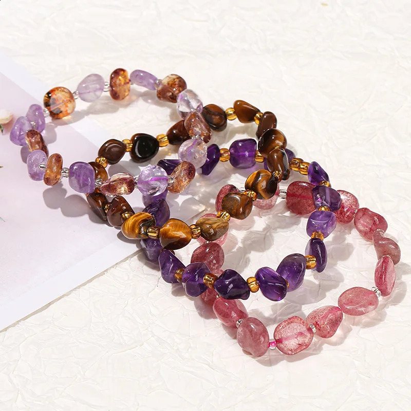 10 pieces of natural gemstone bracelets irregular crystal elastic chips bead beads bead bracelets quartz wristbands 241018