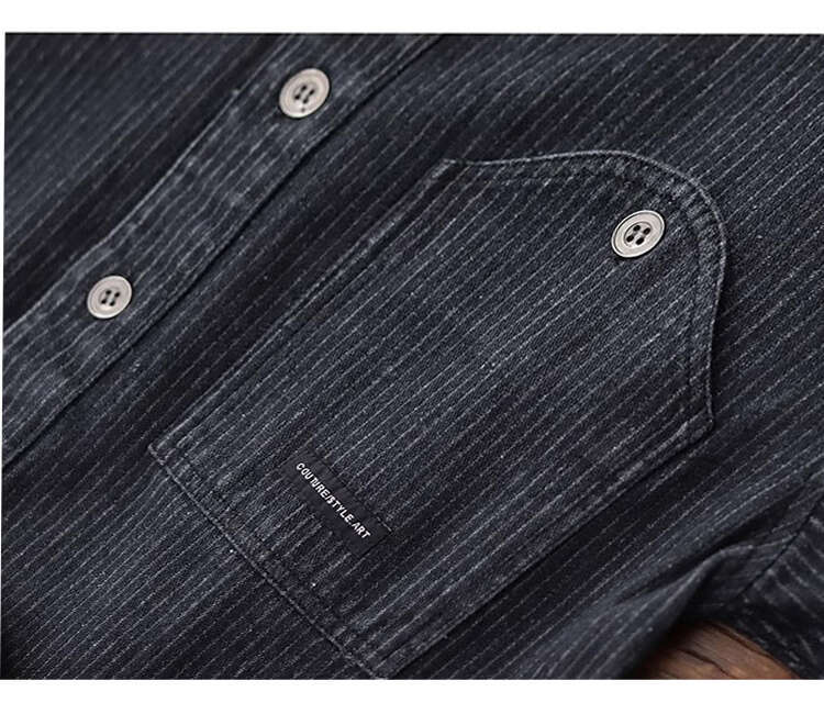 shanshi Men's shirts Vertical striped washed vintage autumn and winter handsome versatile workwear casual long sleeved denim shirt men's coa