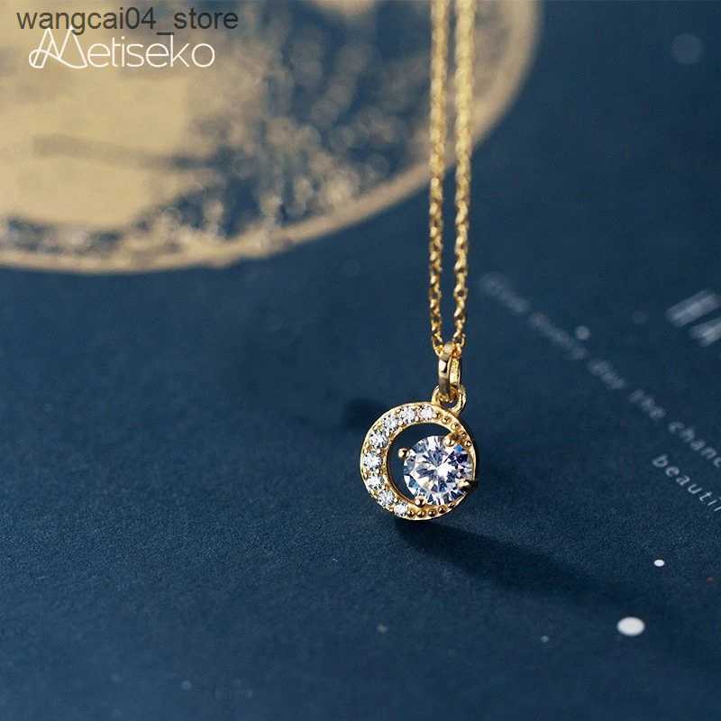 Chokers Metiseko 925 sterling silver crescent and sun pendant necklace 14K gold-plated chain mini cubic zirconia necklace L240910