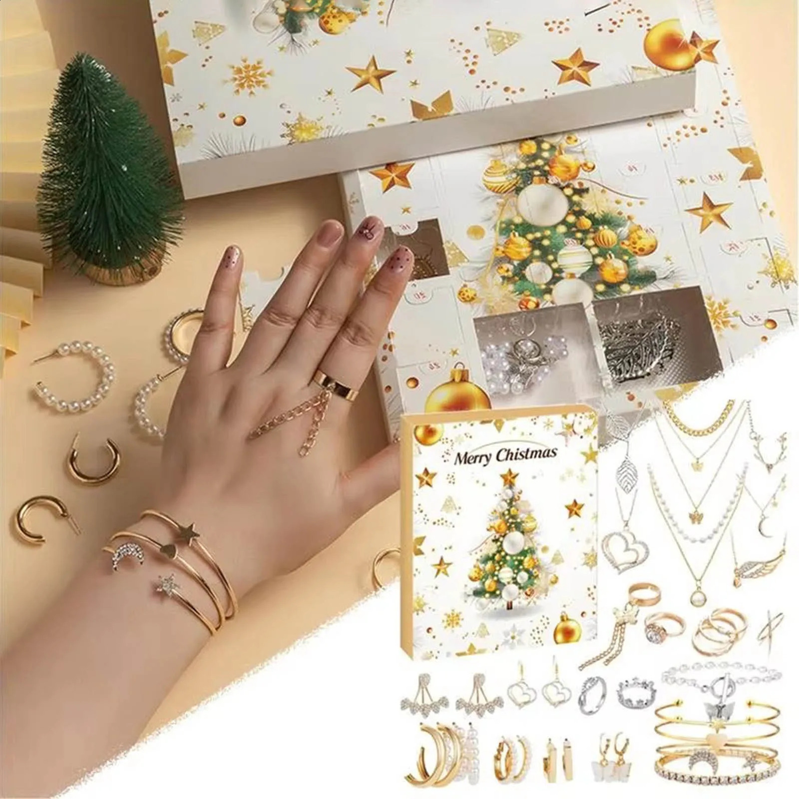 Christmas Jewelry Arrival Calendar 24 Day Countdown Christmas Calendar Fashion Earrings Necklace Ring Bracelet 241018