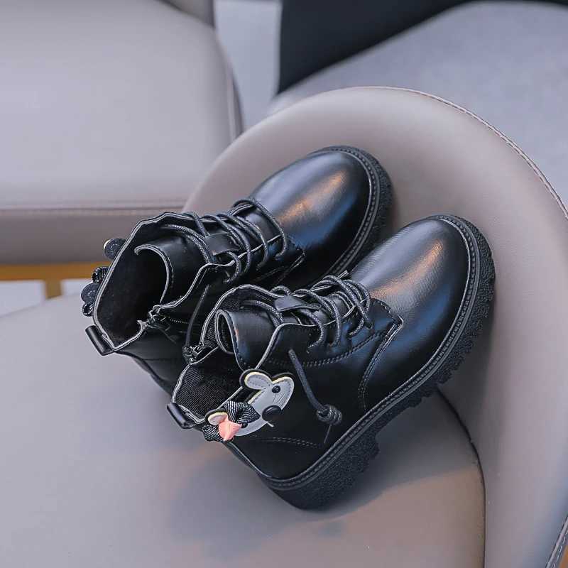 Boots Girls Leather Boots Children Fashion Short Boots Soft Sole British Style Kids Princess Boots All Match 2024 Autumn Winter H241018