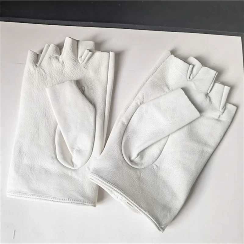 High quality white womens genuine leather athlete gloves anti slip Luvas half finger sheep athlete finger gloves gants motoW241018