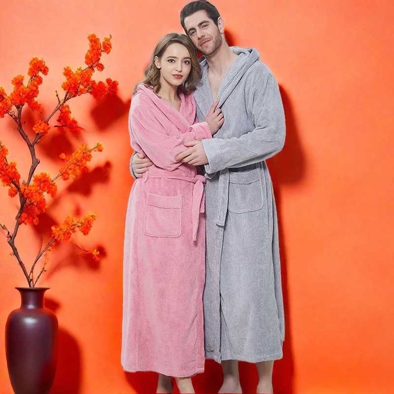 Hooded Bathrobe for Men and Women 100% Cotton Long-Sleeved Robe Absorbent Terry Fleece Thick Robe Five-star Hotel RobesXJ241018