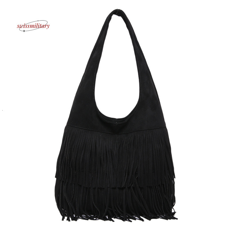 American matte tassel shoulder 2024 large capacity tote bag, vacation style bohemian armpit bag #30