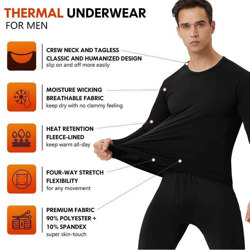 Men's Thermal Underwear Winter Mens Hot Underwear Set Flce lined Kp Warm Long Johns Top and Bottom Comfortable Hot Underwear Set Y241018UDG7