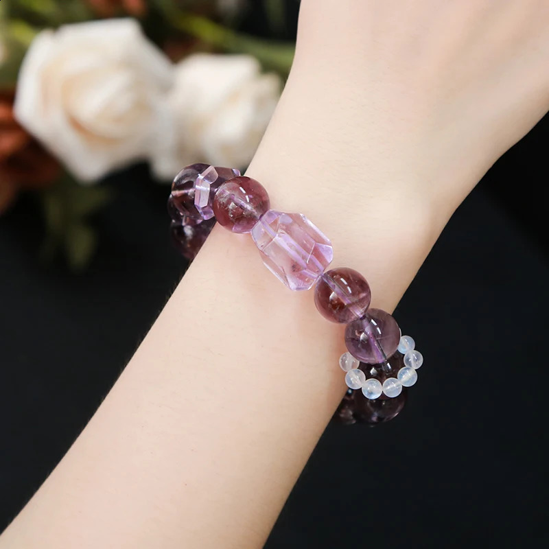 JD Natural Ice Purple Crystal Large Beads Facial Irregular Stone Treatment Bracelet for Women Elegant Handmade Spiritual Crystal Jewelry for Women 241