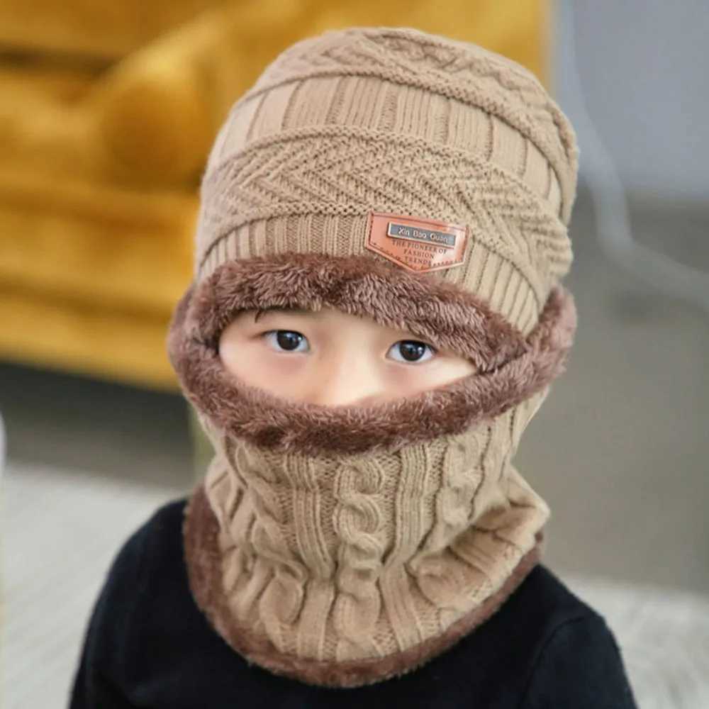 Kids Winter Beanie Hat Scarf Set Fleece Lined Hat Woolen Scarf Warm Knit Thick Hat For Boys And Girls Hat Scarf Set LX241018
