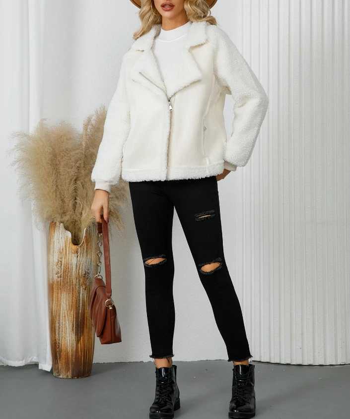 Female Clothing High End Handsome Lamb Wool Coat Temperament Commuting Womens Casual Thick Denim Leather Velvet Zipper JacketX241018
