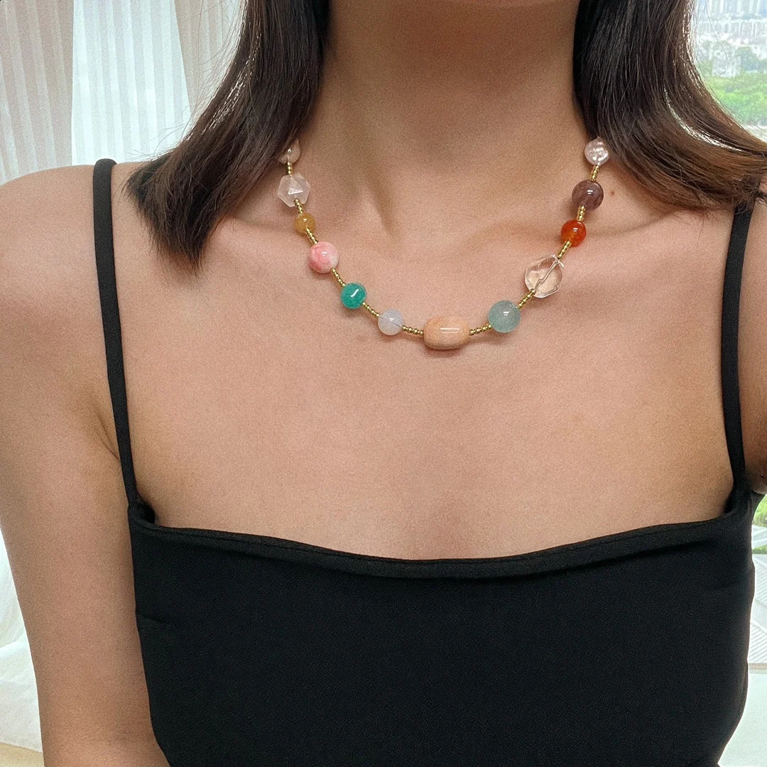 Natural multicolored gemstone necklace. Irregular n. jewelry accessories with feminine charm. The gift. 241018