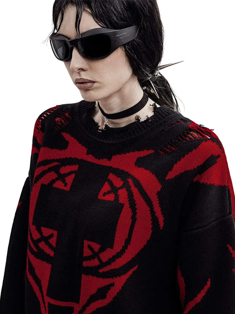 Mens Sweater Y2k Gothic Long Sleeve Tops Winter Pullover Knitwear Oversized Korean Graphic StreetwearJumper Vintage Clothing 241018