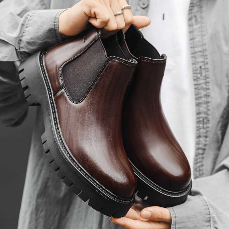 Martin Boots Mens Winter British Style Chelsea Mens Ankle Boots With Plush High Top Leather Boots Trend Versatile Boots Fashion Boots 240927
