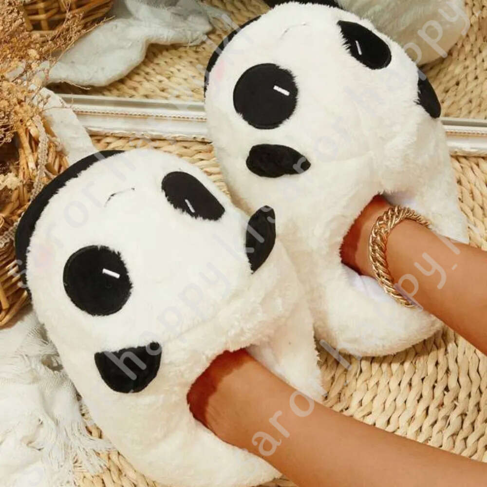 Cute Panda Shaped Winter New Women Slipper Soft Heel Platform Fur Warm Indoor Comfortable Home Fluffy Home Slippers Shoes 345