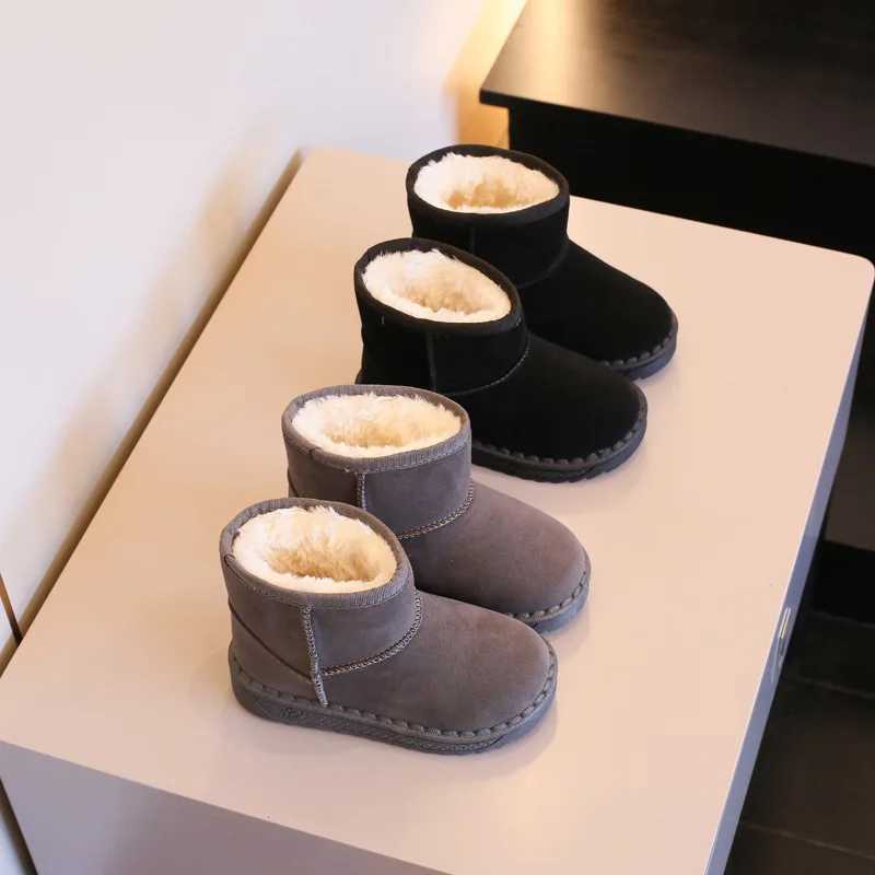 Boots Cute warm fashionable non slip childrens shoes plush cotton shoes boys and girls running shoes waterproof snow boots in winter H241018