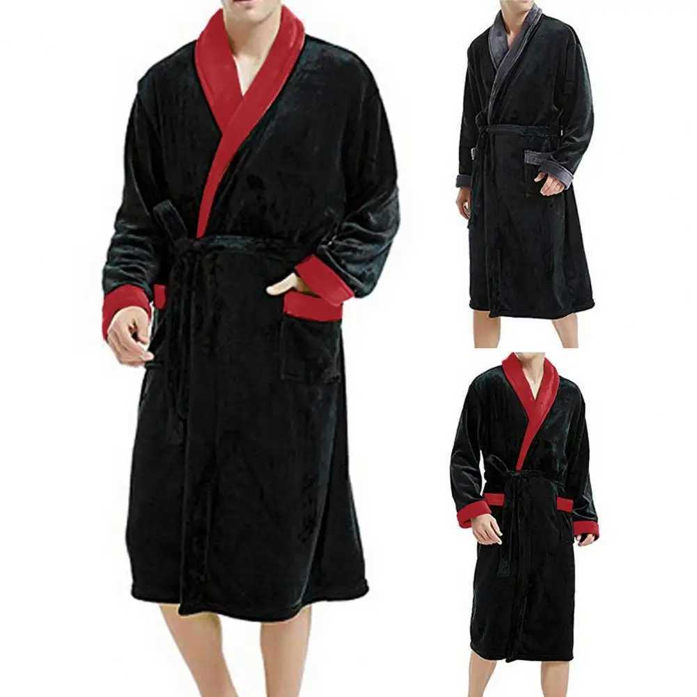 Unisex Bathrobe Cozy Mens Winter Nightgown with Plush Coral Fleece Long Sleeves Tie Waist Stylish Homewear Robe for Great WaterXJ241018