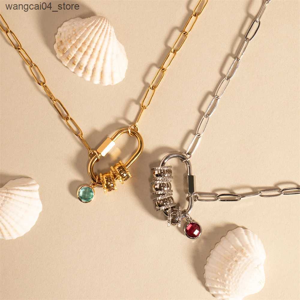 Chokers Carving beads inscriptions custom names chains pendants necklaces birthday stones charm necklaces personalized multi name jewelry L240910