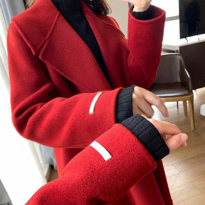 MEXZT Belt Long Wool Coats Women Vintage Lace Up Woolen Overcoat Korean Bandage Thick Jacket Winter Elegant Red Chic Outwear NewX241009