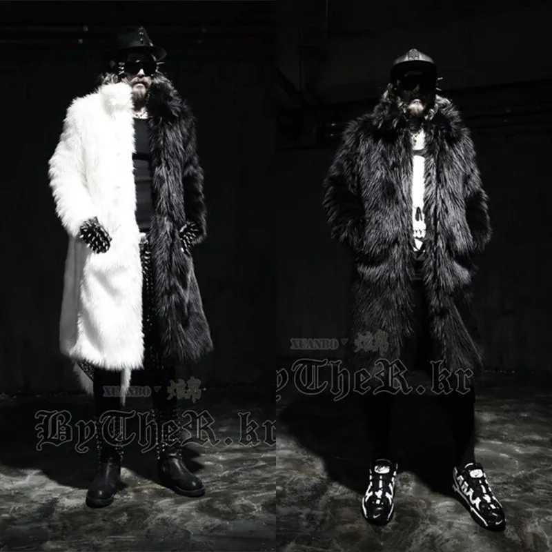Matching jacket outerwear faux fur faux fur coat trench coat mens black and white steampunk fur leather jacket W241017