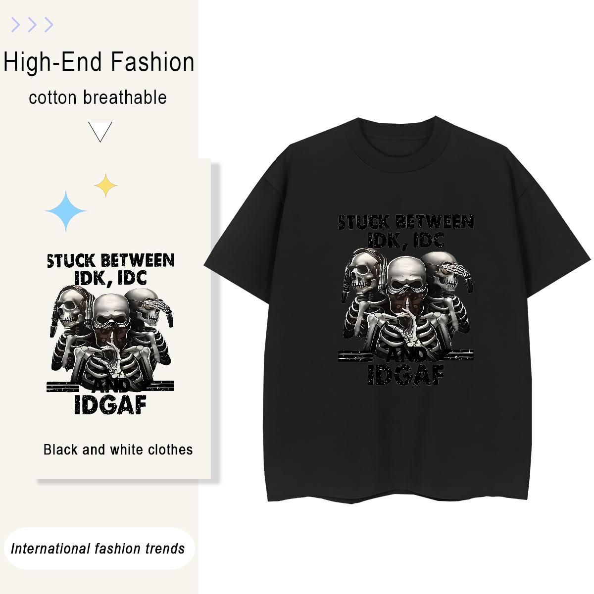 Casual New T Shirts Women 230g Cotton Crew Neck Breathable Sport skull Women Tshirts Comfortable Anime Print Top Shirts