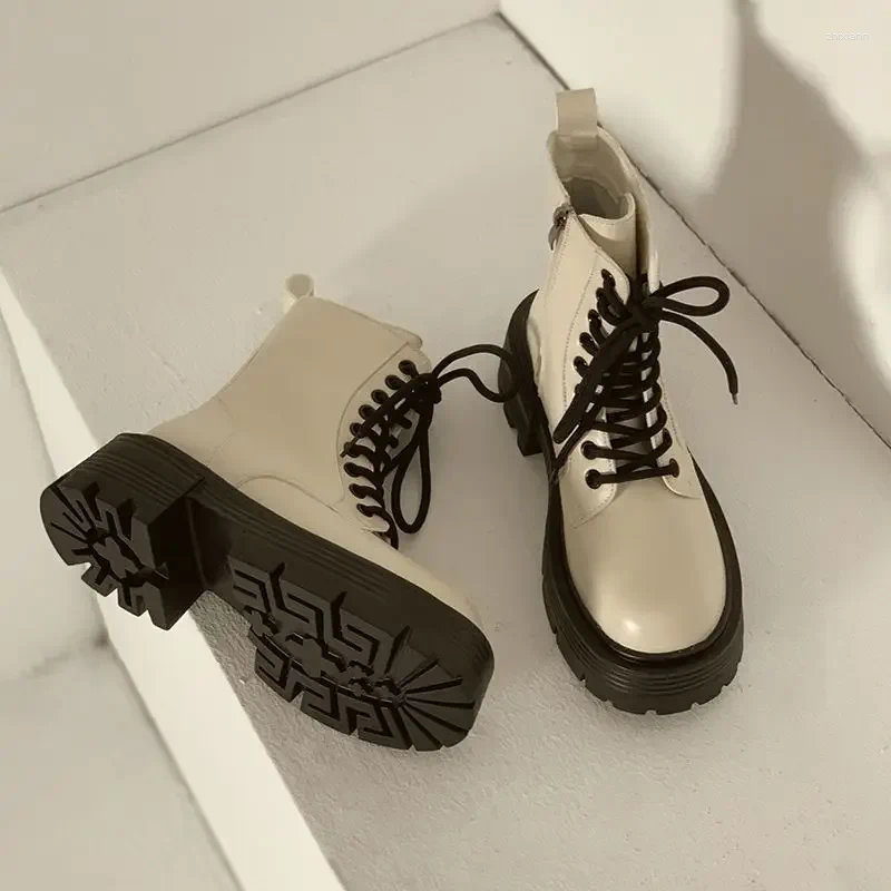 Boots Women's Stylish Ankle Strap Platform Non-slip Motorcycle Comfortable Vintage Pu Riding Botines Para Mujeres
