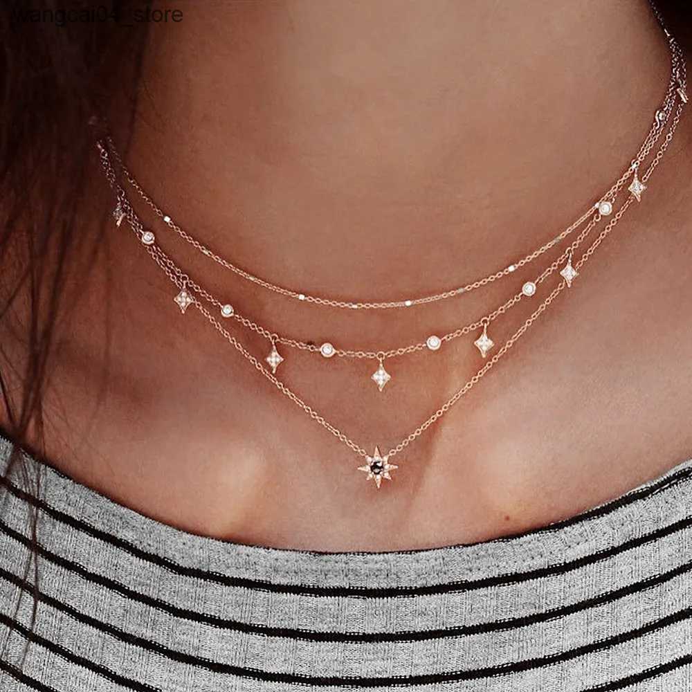 Chokers 2024 design 925 sterling silver crystal gold rose gold silver pendant star Cz pendant necklace womens jewelry L240910