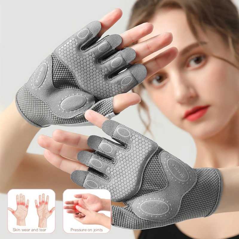 Bicycle Gloves Womens Fitness Gloves Gym Weightlifting Yoga Fitness Training Thin Breathable Half Finger GlovesW241018