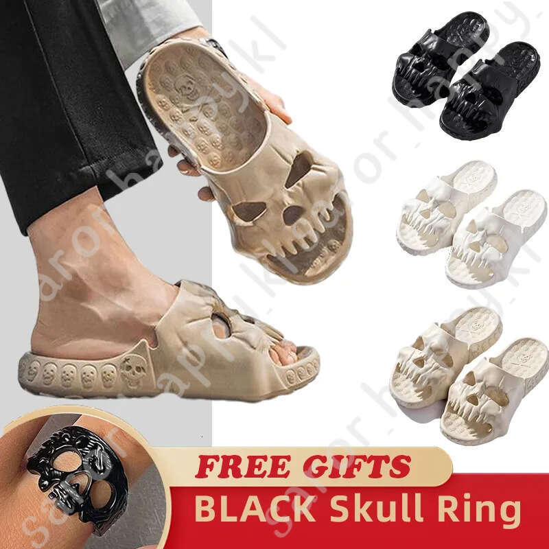 New Personalized Skull Design Men Slippers 2023 Summer Outdoor Fun Novelty Slide Thick Sole Platform Beach Non-Slip Women Sandal 567
