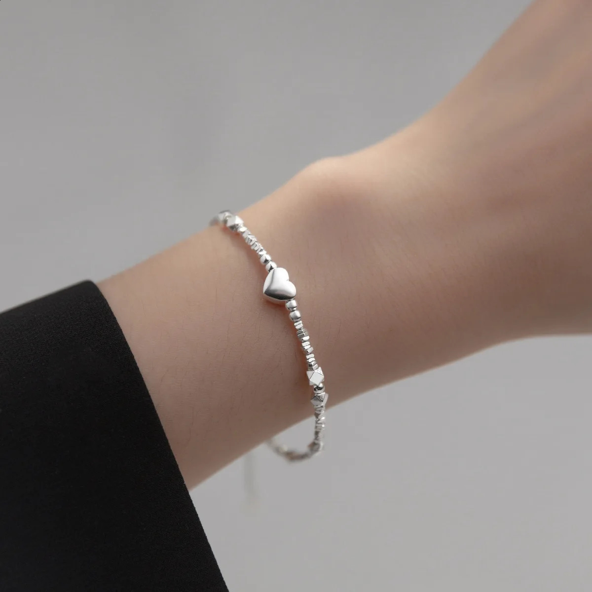La Monada 15.54cm Simple Irregular Womens Bracelet Pure Silver 925 Pure Silver Hexagonal 925 Pure Silver Womens Heart Bracelet 241018