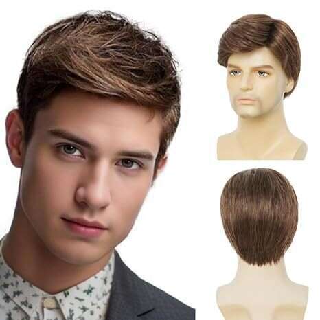 New Men's Fashionable Temperament Brown Partial Split Short Straight Hair High Temperature Silk Synthetic Headband Wig