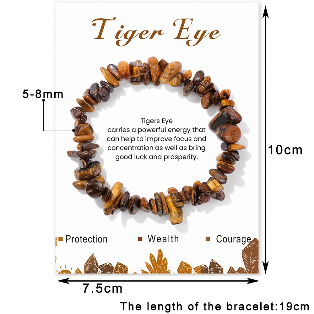 Irregular chip stone gravel bracelet with card natural card quartz amethyst bead bracelet mineral elastic bracelet 241018