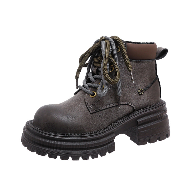 Martin boots for women in autumn and winter 2024, new fashionable vintage style, big toe thick soled lace up short boots, single boot