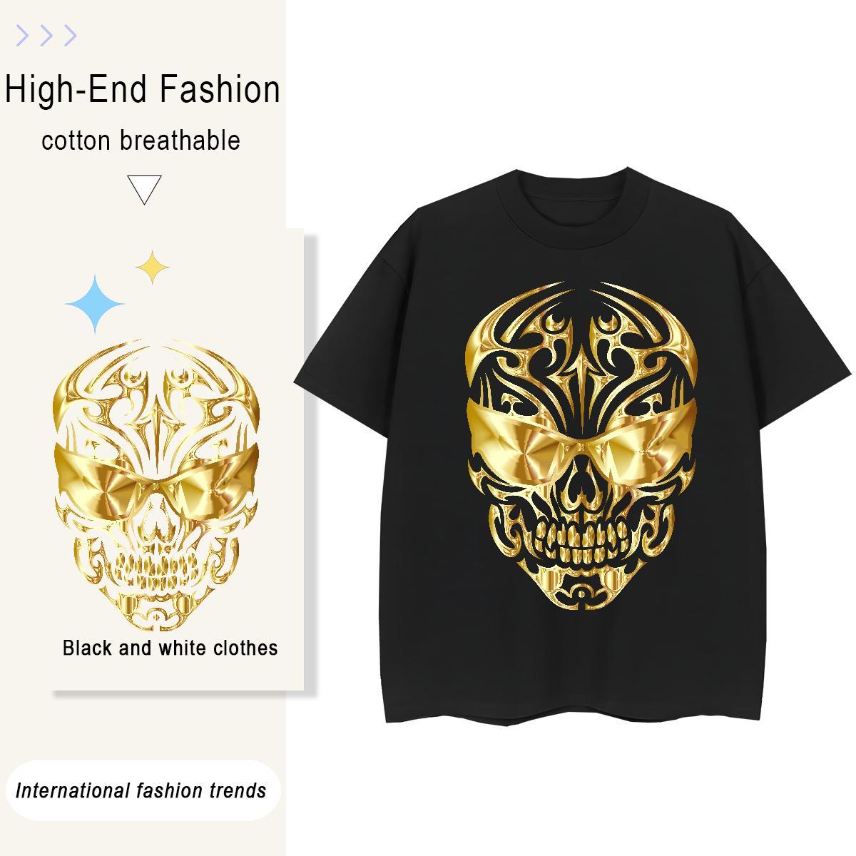 Stylist T-Shirts 230g 100% Cotton Short Sleeve O-Neck Outdoor skull Tshirt for Man Woman Loose fit Custom Print Plus Size Polos