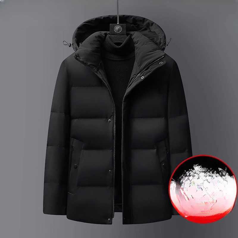 2023 Men Winter Fashion Solid Color Down Jacket Men Short Warm White Duck Down Coats Male Thick Puffer Hooded Overcoat H396 LX241018